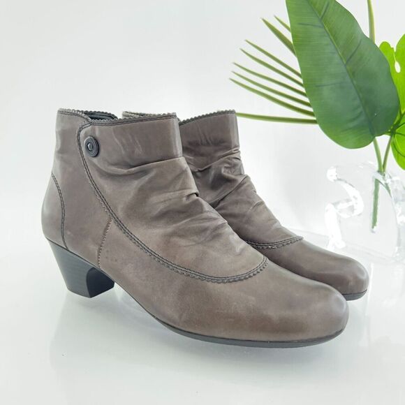 Rieker Sarah Womens 40 9 Ankle Booties Brown Leather Casual Zip Block Heel - Picture 1 of 16
